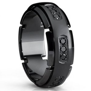 8mm Men's Black Titanium Wedding Band Ring with Black Cubic Zirconia CZ