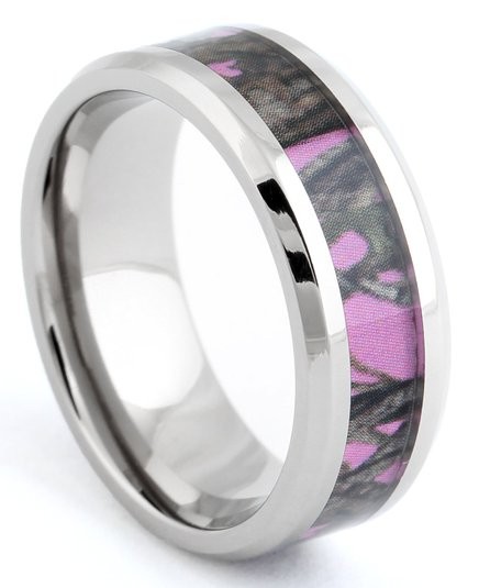 8mm Men’s Titanium Ring Pink Forest Camo Camouflage Comfort Fit Wedding Band