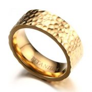 8mm Men’s Titanium Wedding Band Ring 18k Gold Plated Hammered Finish With Comfort Fit