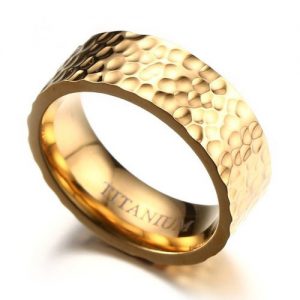 8mm Men's Titanium Wedding Band Ring 18k Gold Plated Hammered Finish With Comfort Fit