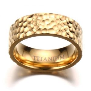 8mm Men's Titanium Wedding Band Ring 18k Gold Plated Hammered Finish With Comfort Fit