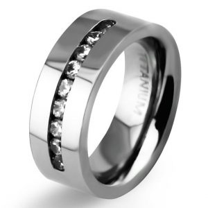 8mm Mens Womens Titanium Classic Wedding Bands with 9 Brilliant CZ Stone Inlay