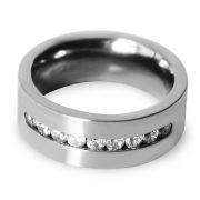 8mm Mens Womens Titanium Classic Wedding Bands with 9 Brilliant CZ Stone Inlay