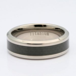 8mm Mirror Polished Titanium Wedding Ring Black Carbon Fiber Inlay