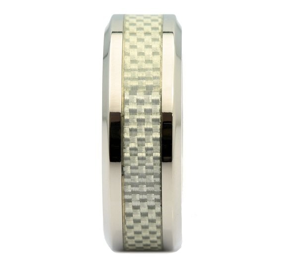 8mm Mirror Polished Titanium Wedding Ring Gray Carbon Fiber Inlay