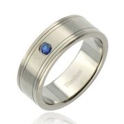 8mm Titanium Grooved Round Synthetic Blue Sapphire Men’s Wedding Band