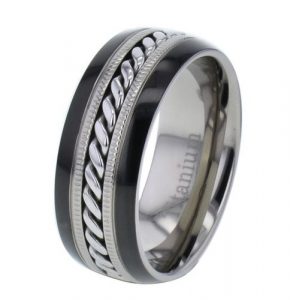 8mm Shinny Top Two Tones Titanium Cable Inlay Men's Wedding Band Ring