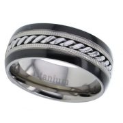 8mm Shinny Top Two Tones Titanium Cable Inlay Men’s Wedding Band Ring