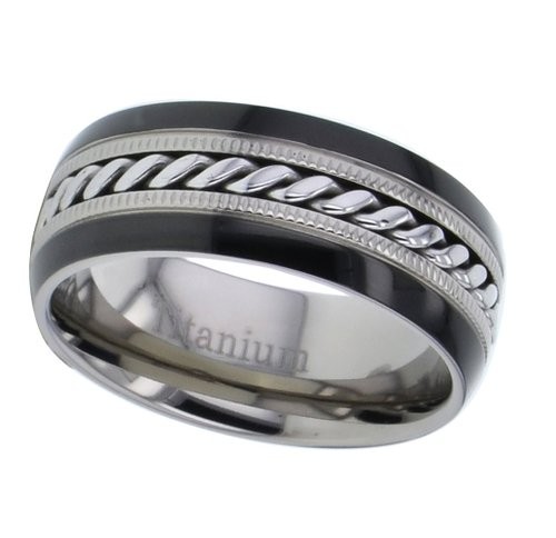 8mm Shinny Top Two Tones Titanium Cable Inlay Men’s Wedding Band Ring
