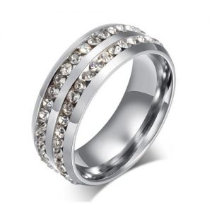 8mm Double Crystal Diamond Inlay Mens Titanium Engagement Classic Rings