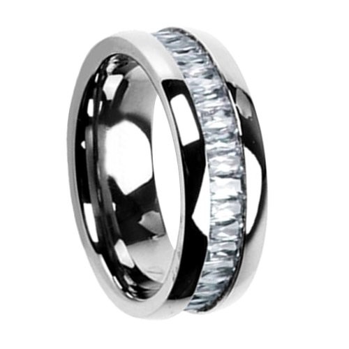 8mm Titanium Cut Cubic Zirconia Eternity Band Men’s Wedding Ring