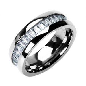 8mm Titanium Cut Cubic Zirconia Eternity Band Men's Wedding Ring