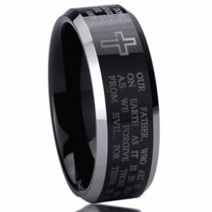 8mm Titanium Comfort Fit Wedding Band Ring Lord's Prayer with Cross Praying Black Ring