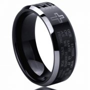8mm Titanium Comfort Fit Wedding Band Ring Lord’s Prayer with Cross Praying Black Ring