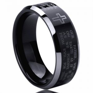 8mm Titanium Comfort Fit Wedding Band Ring Lord's Prayer with Cross Praying Black Ring
