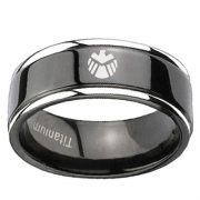 8mm Titanium Marvel Agents of Shield Grooved Black Silver Edged Engraved Ring