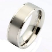 8mm Titanium Pipe Cut Wedding Band Brushed Center Polished Edges Ring
