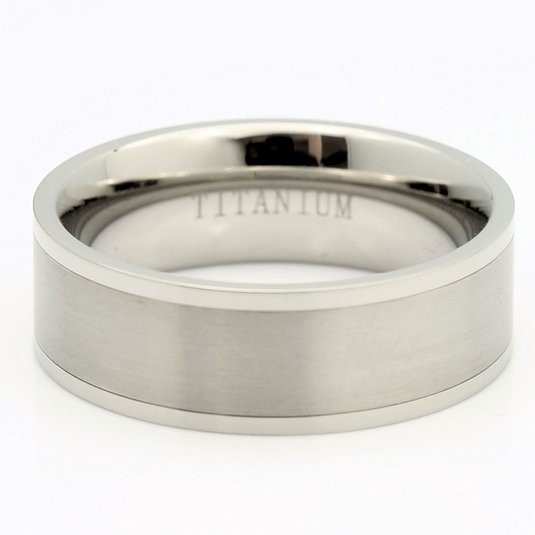 8mm Titanium Pipe Cut Wedding Band Brushed Center Polished Edges Ring