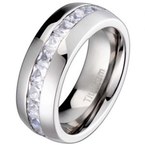 8mm Titanium Princess Cut Cubic Zirconia Channel Set Men's Wedding Ring