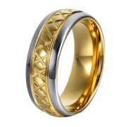 8mm Titanium Ring 18k Gold Plated Silver Edge Cross Pattern Wedding Band Comfort Fit