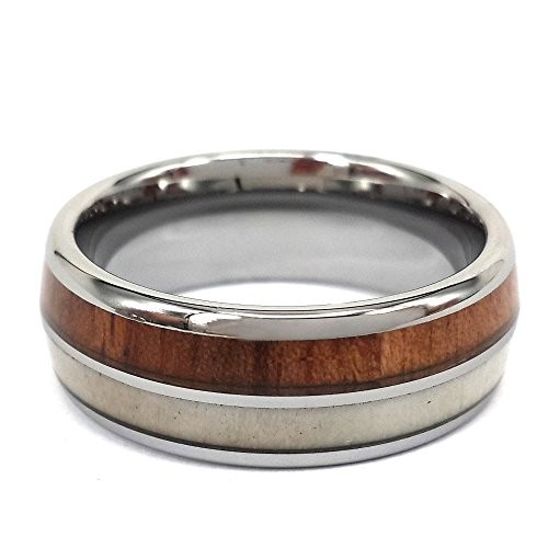 8mm Tungsten Engagement Ring Inlay Hawaii Koa Wood and Natural Antler