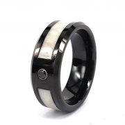 8mm Black Tungsten Wedding Engagement Rings With Deer Antler Inlay Black CZ