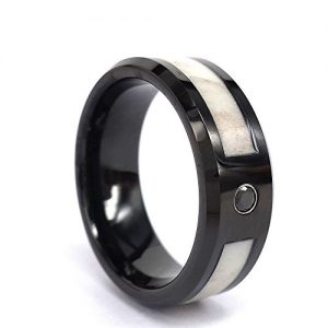 8mm Black Tungsten Wedding Engagement Rings With Deer Antler Inlay Black CZ