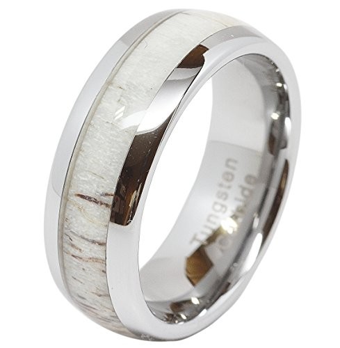 8mm  Antler Inlay Tungsten  Wedding Band Dome Shape Ring