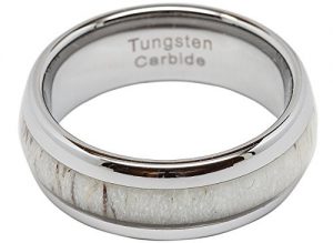 8mm Antler Inlay Tungsten Wedding Band Dome Shape Ring