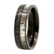 Deer Antler Ring with Black Koa Wood Inlay Wedding Ring Black Tungsten Ring Band
