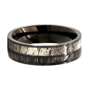Deer Antler Ring with Black Koa Wood Inlay Wedding Ring Black Tungsten Ring Band