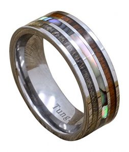 Men's Deer Antler Ring, Tungsten Ring With Koa Wood And Abalone