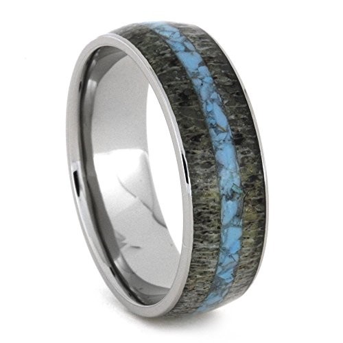 Deer Antler Ring, Turquoise Wedding Band, Men or Women’s Titanium Ring