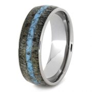 Deer Antler Ring, Turquoise Wedding Band, Men or Women’s Titanium Ring