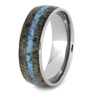 Deer Antler Ring, Turquoise Wedding Band, Men or Women's Titanium Ring