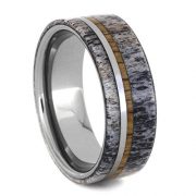 Deer Antler Wedding Band With A Tungsten And Oak Wood Pinstripe, Tungsten Ring