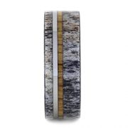 Deer Antler Wedding Band With A Tungsten And Oak Wood Pinstripe, Tungsten Ring
